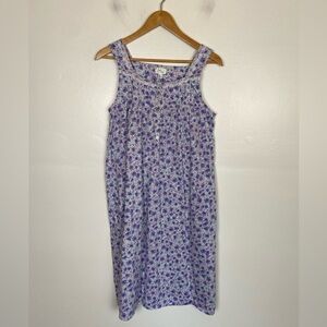 Aria Collection Floral Cotton Knit Nightgown Size M Purple Blue Patio Dress